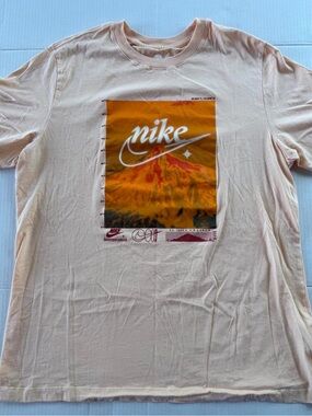 Nike Men’s Peach Short Sleeve Graphic Tee with Orange Mountain Print